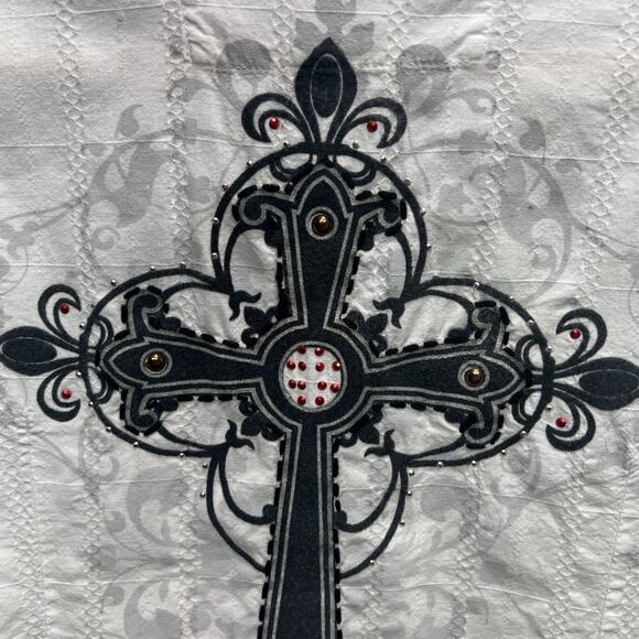 Vintage Godsend Gothic Western Cross Novelty Distressed Shirt White Mens Size L - Picture 6 of 11
